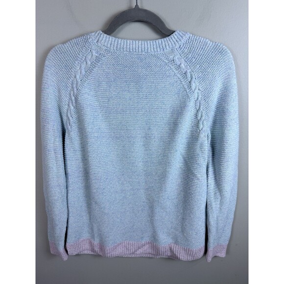 Talbots Sweater Cotton Linen Blend knit marbled blue pink Trim Petite Medium - Picture 3 of 7